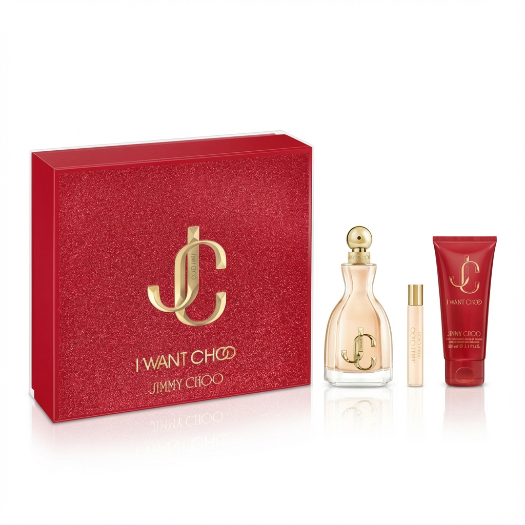 JIMMY CHOO_SET I WANT CHOO RED 3 PCS EDP 3.4 / 7.5 TRAVEL / 3.3 LOTION L