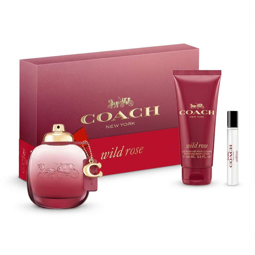 COACH_SET NEW YORK WILD ROSE 3 PCS 3.0 EDP+ BODY LOTION 100ML+TRAVEL 7.5 ML L
