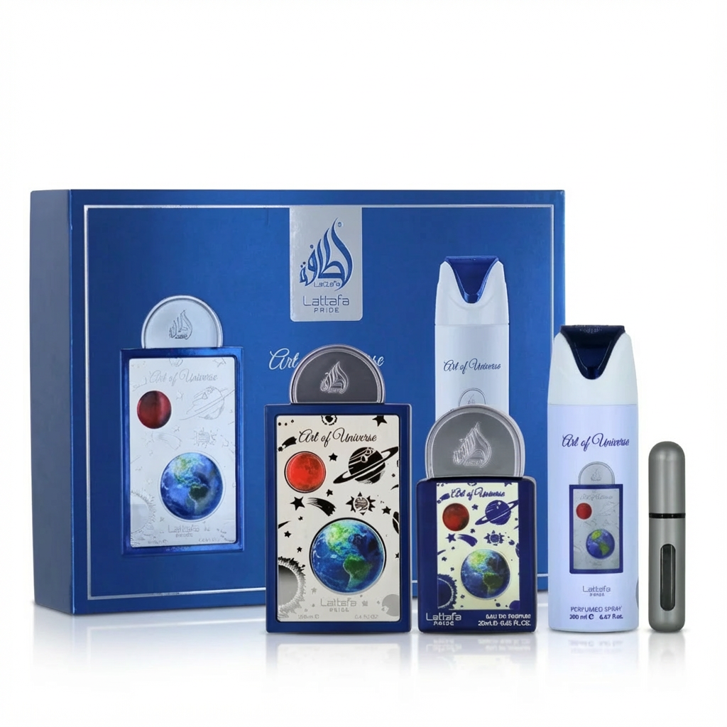 LATTAFA_SET PRIDE ART OF UNIVERSE 4 PCS 3.4 EDP + TRAVEL 20 ML + PORT + PERFUMED SPRAY U