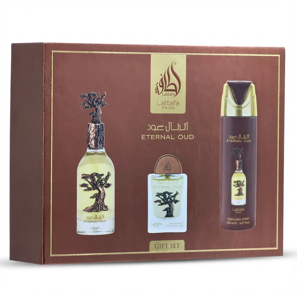 LATTAFA_SET PRIDE ETERNAL OUD 4 PCS 3.4 EDP + TRAVEL 20 ML + PORT + PERFUMED SPRAY U